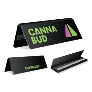 Custom 1 1/4 rolling papers with quick print branding, available in hemp or unbleached wood pulp