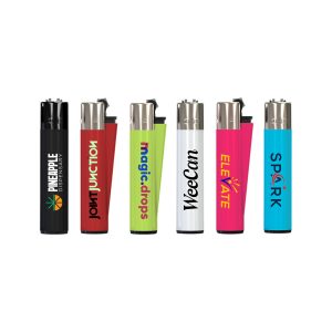 custom clipper lighters, available in black, red, lime green, white, pink and blue