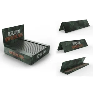 Fully custom king size rolling papers with branded booklet and display box, available in hemp, rice, or wood pulp