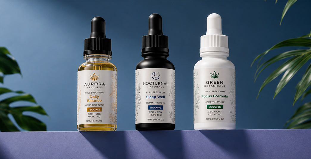 Custom CBD Tincture Bottles in multiple colors